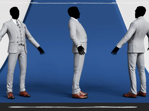 Men Pans with Shirt Blazer and Shoes Vest Color Grey 3D Model