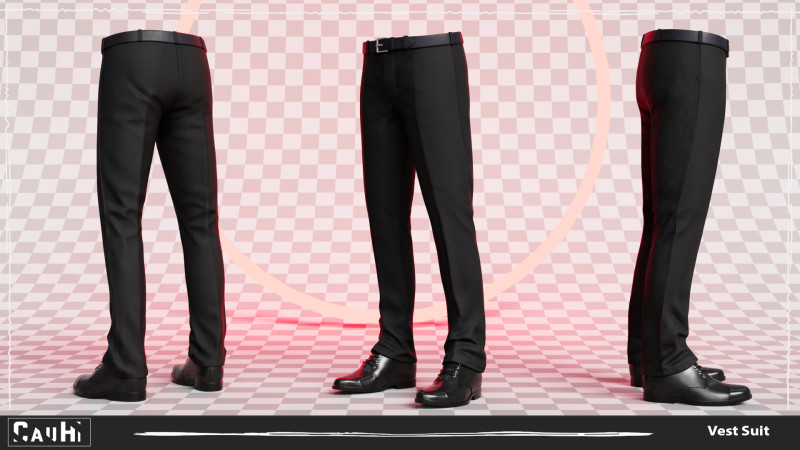 Men Pans with Shirt Blazer and Shoes Vest Checkered Grey Modello 3D .c4d .max .obj .3ds .fbx .stl .blend 