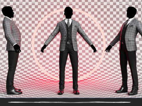 Men Pans with Shirt Blazer and Shoes Vest Checkered Grey Modello 3D