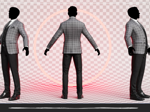 Men Pans with Shirt Blazer and Shoes Vest Checkered Grey Modello 3D