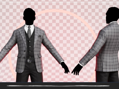 Men Pans with Shirt Blazer and Shoes Vest Checkered Grey Modello 3D