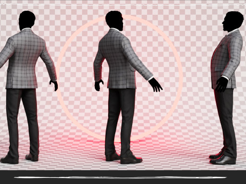 Men Pans with Shirt Blazer and Shoes Vest Checkered Grey Modello 3D