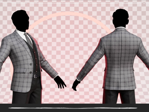 Men Pans with Shirt Blazer and Shoes Vest Checkered Grey Modello 3D
