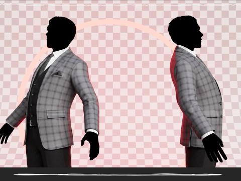Men Pans with Shirt Blazer and Shoes Vest Checkered Grey Modello 3D
