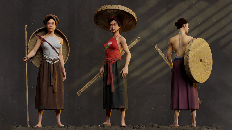Realistic Asia Model 3D with Skirt Clothing 3D 모델 .c4d .max .obj .3ds .fbx .stl .blend 