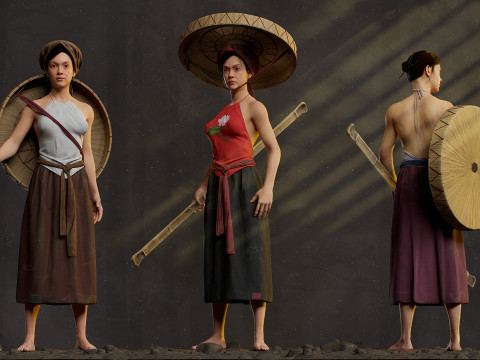 Realistic Asia Model 3D with Skirt Clothing 3D 模型