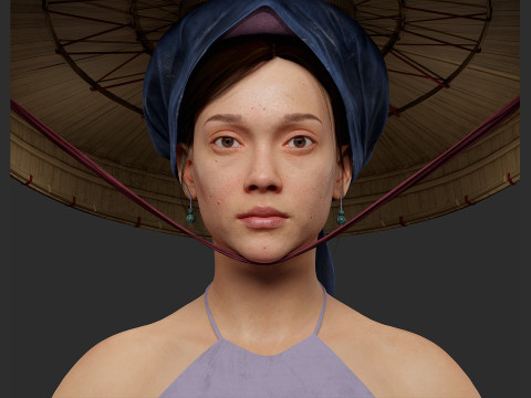 Realistic Asia Model 3D with Skirt Clothing 3D 모델