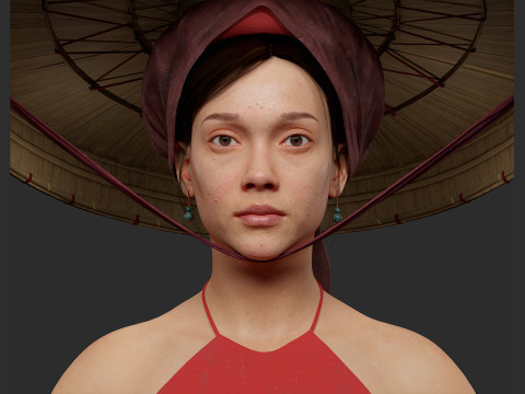Realistic Asia Model 3D with Skirt Clothing 3D 모델