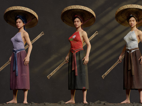 Realistic Asia Model 3D with Skirt Clothing 3D 모델