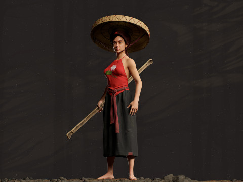 Realistic Asia Model 3D with Skirt Clothing 3D 모델
