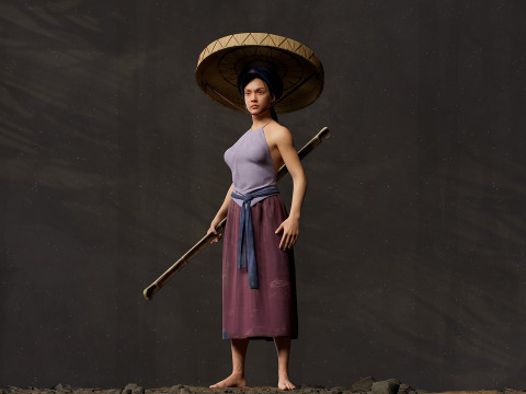 Realistic Asia Model 3D with Skirt Clothing 3D 모델