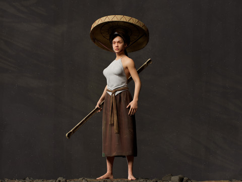 Realistic Asia Model 3D with Skirt Clothing 3D 모델