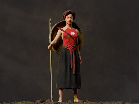 Realistic Asia Model 3D with Skirt Clothing 3D 모델