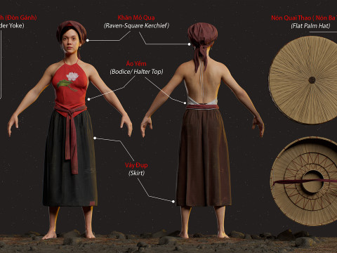 Realistic Asia Model 3D with Skirt Clothing 3D 모델