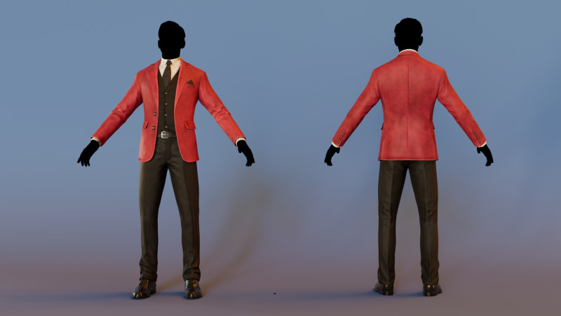 Men Pans with Shirt Blazer and Shoes Vest Velvet Red 3D Model .c4d .max .obj .3ds .fbx .stl .blend 