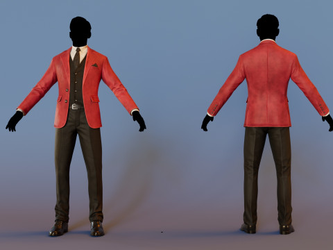 Men Pans with Shirt Blazer and Shoes Vest Velvet Red Model 3D