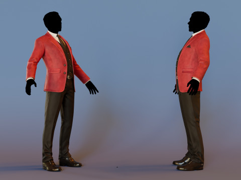 Men Pans with Shirt Blazer and Shoes Vest Velvet Red 3D Model