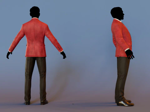 Men Pans with Shirt Blazer and Shoes Vest Velvet Red 3D Model
