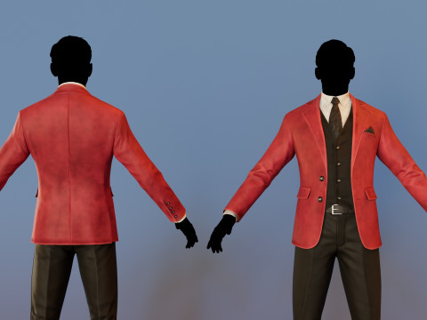 Men Pans with Shirt Blazer and Shoes Vest Velvet Red 3D Model