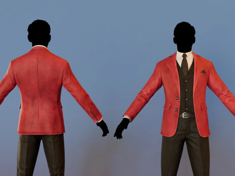 Men Pans with Shirt Blazer and Shoes Vest Velvet Red 3D Model