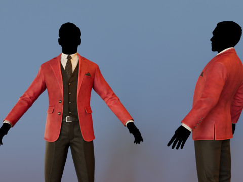 Men Pans with Shirt Blazer and Shoes Vest Velvet Red 3D Model