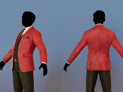 Men Pans with Shirt Blazer and Shoes Vest Velvet Red 3D Model