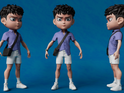 Chibi Boy with Shirt shorts Snecker Style Street Fashion Modelo 3D