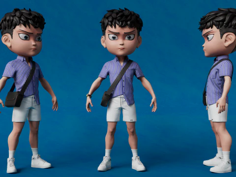 Chibi Boy with Shirt shorts Snecker Style Street Fashion 3D Model