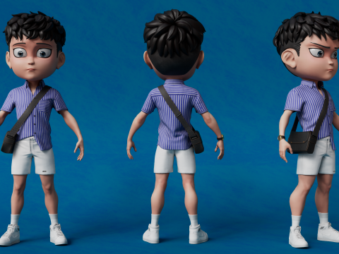 Chibi Boy with Shirt shorts Snecker Style Street Fashion 3Dモデル