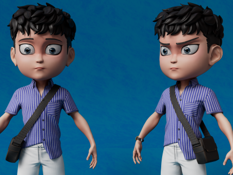 Chibi Boy with Shirt shorts Snecker Style Street Fashion 3Dモデル