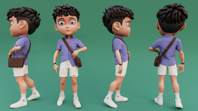 Chibi Boy with Shirt shorts Snecker Style Street Fashion 3Dモデル .c4d .max .obj .3ds .fbx .stl .blend 