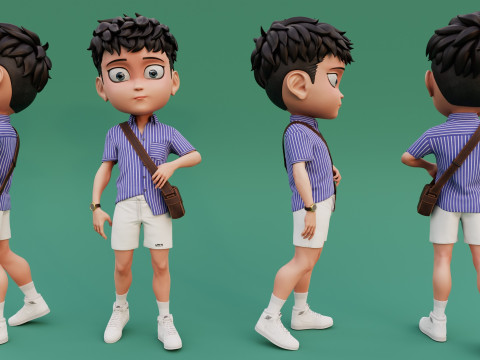 Chibi Boy with Shirt shorts Snecker Style Street Fashion 3D मॉडल