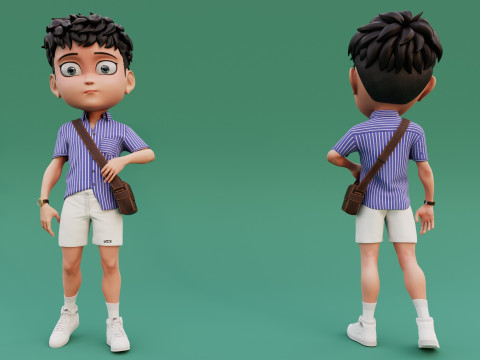 Chibi Boy with Shirt shorts Snecker Style Street Fashion 3Dモデル