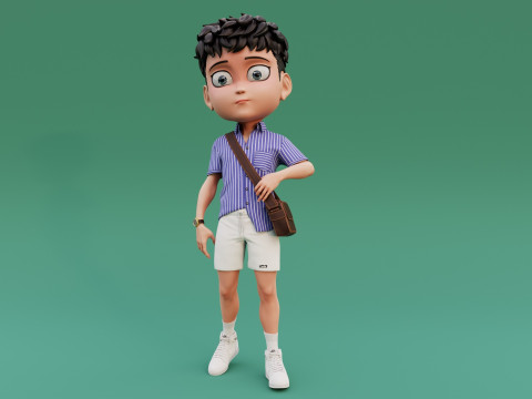 Chibi Boy with Shirt shorts Snecker Style Street Fashion 3Dモデル