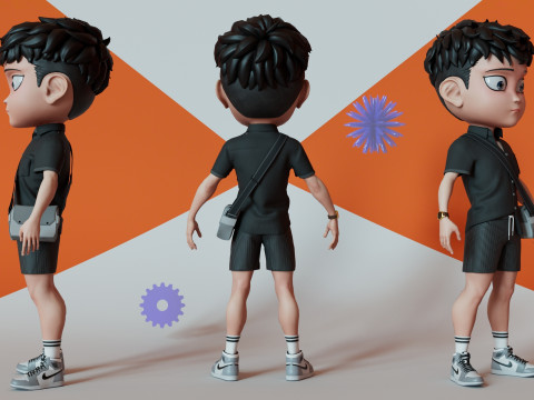 Chibi with Shirt Black shorts Snecker Gray Style Street Fashion 3D Model