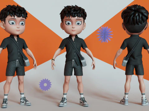 Chibi with Shirt Black shorts Snecker Gray Style Street Fashion 3D Model