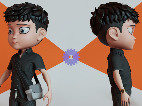 Chibi with Shirt Black shorts Snecker Gray Style Street Fashion Modelo 3D