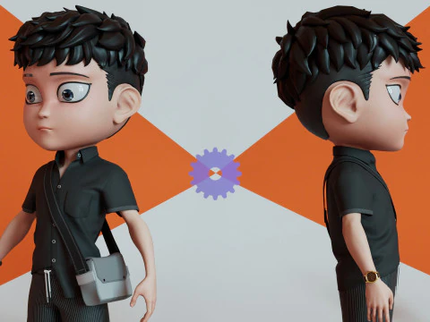 Chibi with Shirt Black shorts Snecker Gray Style Street Fashion 3D Model