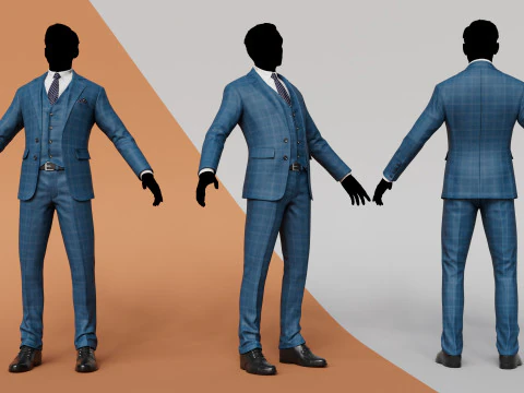 Chibi with Shirt 검은색 반바지 운동화 체크무늬 파란색 3D 모델