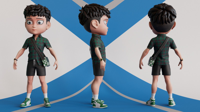 3D ChibiCaro Green with Shirt shorts Snecker Style 3D 모델 .c4d .max .obj .3ds .fbx .stl .blend 