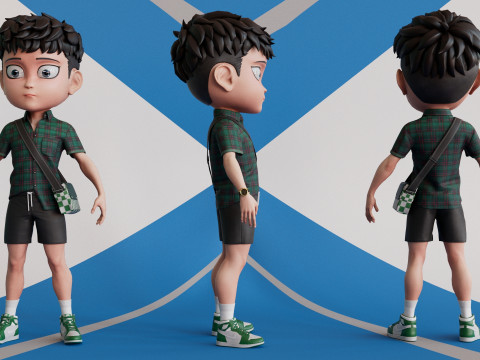 3D ChibiCaro Green with Shirt shorts Snecker Style 3D Model