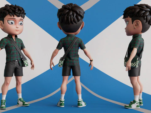 3D ChibiCaro Green with Shirt shorts Snecker Style 3D Model