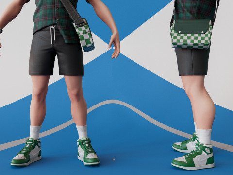 3D ChibiCaro Green with Shirt shorts Snecker Style 3D 모델