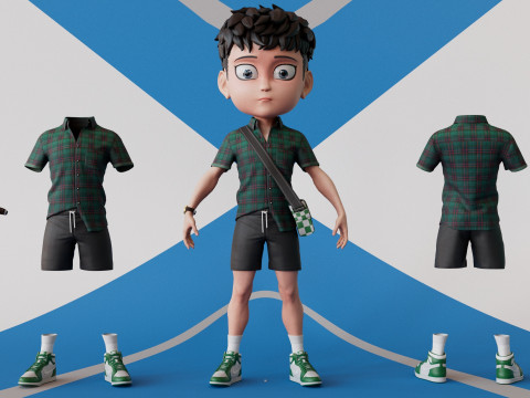 3D ChibiCaro Green with Shirt shorts Snecker Style 3D 모델