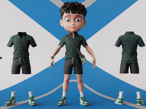 3D ChibiCaro Green with Shirt shorts Snecker Style 3D Model