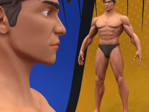 Películas de juegos de anatomía de hombre héroe de cuerpo estilizado Modelo 3D