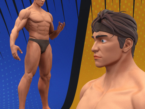 Stylized Body Hero Man Anatomy Game Films 3D Model