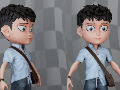 Chibi Boy Hemdshorts Snecker Blue Bag Brown 3D Modell