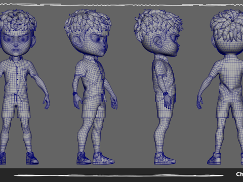 Chibi Boy Shirt shorts Snecker Blue Bag Brown 3D Model