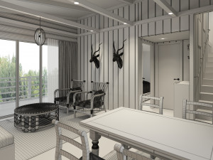 bungalow interior design 3D मॉडल